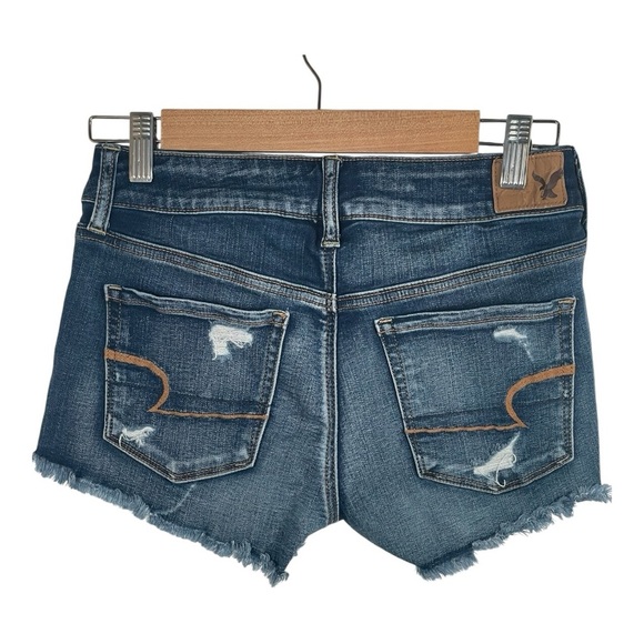 American Eagle 🦅 Shortie Distressed Ripped Denim Shorts Size 4 - Picture 3 of 10